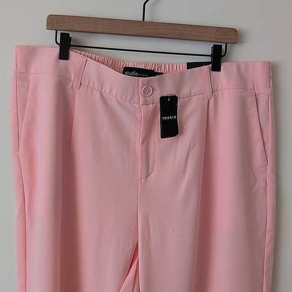 Torrid Womens 18 Studio Stretch Crepe Trousers Pants Pink Wide Leg Casual Office - Picture 3 of 8